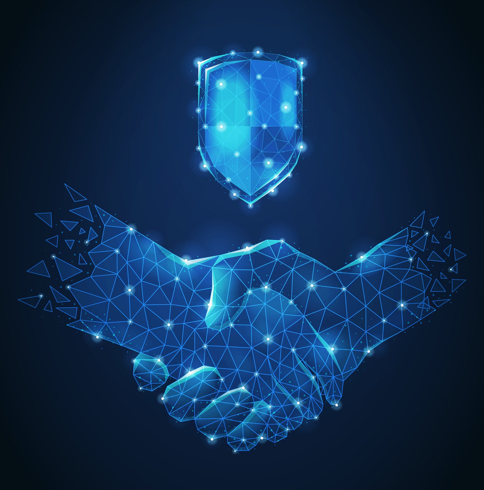 polygonal wireframe handshake composition